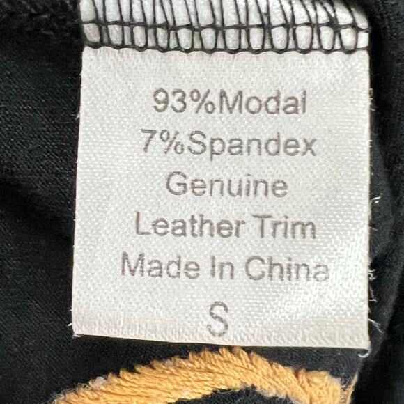 Soul Revival Shirt Womens S Black Tan Embroidered Leather Trim Western Boho Top - Picture 11 of 13